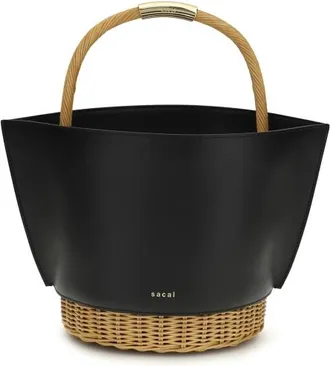 sacai Leather And Rattan Handbag