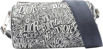 Dior Navy White Leather Shoulder Bag (Pre-Owned)