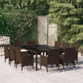 Berkfield Home 11 Piece Garden Dining Set Poly Rattan Brown
