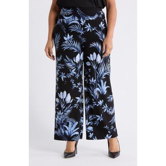 Anne Klein Pull-On Wide Leg Pants in Anne Black Multi at Nordstrom Rack, Size 2 X