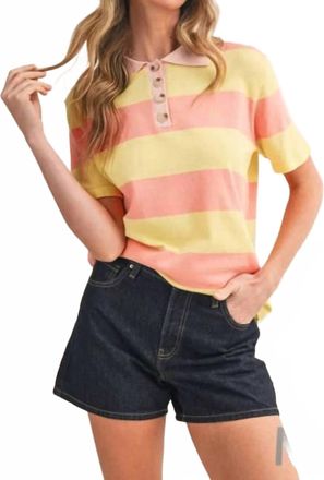 Merci Striped Short Sleeve Sweater In Yellow Multi