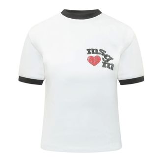 Msgm T-Shirts, female, White, Size: L Short-sleeve T-Shirt