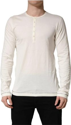 Dolce & Gabbana Henley Pullover - Heren - Longsleeves - Wit - XL - Katoen - Tops
