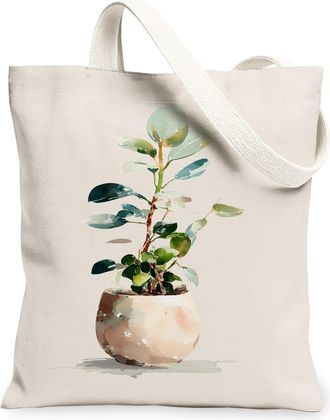 Generic Artistic Plant Canvas Tote Bags, Vintage Floral Pattern Reusable Grocery Bags, Lightweight Washable Shoulder Strap Canvas F, Beige, 13x15 Inch