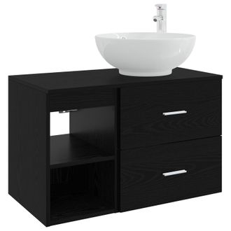 vidaXL Juego De Muebles De Ba&ntilde;o 2 Pcs Roble Negro Madera De Ingenier&iacute;a Vidaxl