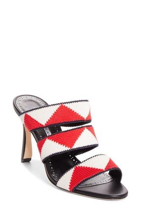 Manolo Blahnik Capro Slide Sandal in Black/Red/White at Nordstrom, Size 8.5Us