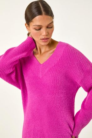 Roman V-Neck Fluffy Knit Jumper