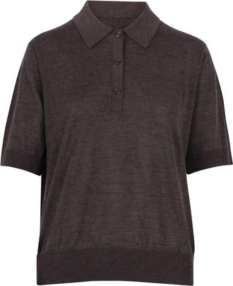 Loulou Studio Cashmere Polo - Dames - Cashmere truien - Bruin - L - Kasjmier - Truien & Vesten
