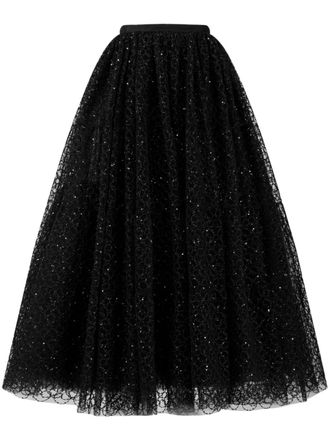 Giambattista Valli Gonna svasata in pizzo con cristalli - Nero