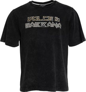 Dolce & Gabbana Black Logo Print Cotton Crewneck Men Mens T-shirt