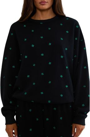 Beach Riot Devyn Embroidered Clovers Oversized Sweatshirt in Midnight Clover at Nordstrom, Size X-Small