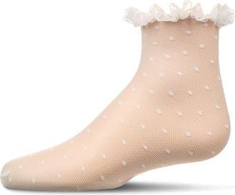MeMoi Mesh Dot Pattern Lace Trim Ankle Sock in White at Nordstrom, Size 6-12M