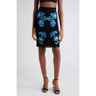 Dolce & Gabbana Bluebell Floral Embroidered Crochet Skirt in N0000Nero at Nordstrom, Size 6 Us