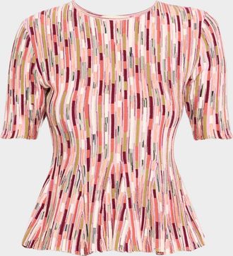 Ulla Johnson Samira Spaced-Dyed Knit Short-Sleeve Top