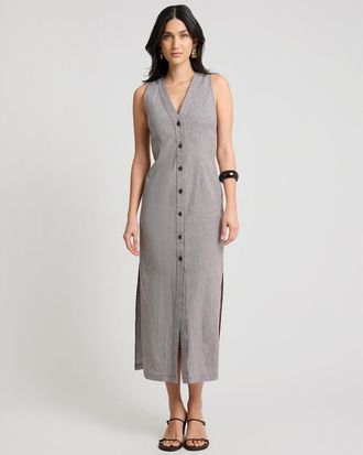 Onia Stretch Linen Button Down Maxi Dress in Brown/white at Nordstrom, Size X-Small