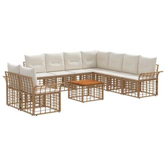 vidaXL Conjunto De Sof&aacute;s De Exterior 10 Pcs Natural Y Crema Poli&eacute;ster Vidaxl