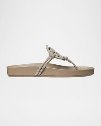 Tory Burch Miller Cloud Knotted Pave Leather Thong Sandals