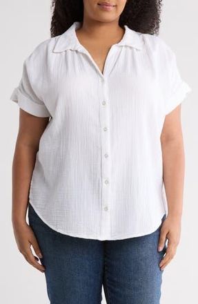Caslon Duo Gauze Camp Shirt in White at Nordstrom Rack, Size 2X