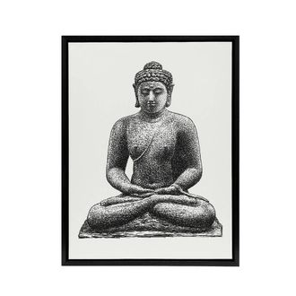 Artery8 Buddha On The Borobudur Drawing Leo Gestel Black Framed Canvas Art in White | Size: W24 x H32