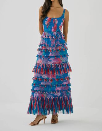 Hutch Lindsey Tiered Gown In Blue Watercolor