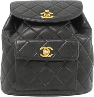 Chanel Pre-owned Lamsleren Rugzak - Dames - Vintage Rugzakken - Zwart - ONE Size - Leer - Vintage