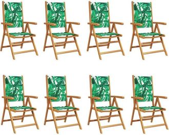 vidaXL Vidaxl - Reclining Garden Chairs 8 pcs Green Fabric and Solid Wood