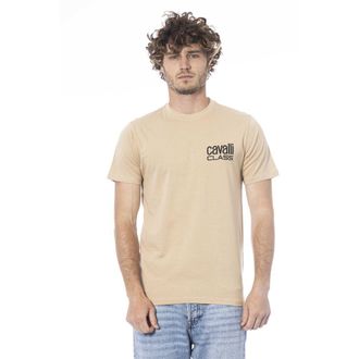 Cavalli Mens Tshirt Beige Logo Tee Ca24369 - Tan Cotton - Size X-Large