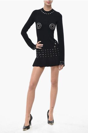 Off-white Knit Mini Dress EYELETS with Pleated Hem size 42