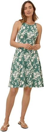 Pact Organic Cotton Fit & Flare Twist Back Dress in Tropical Palms Deep Sea at Nordstrom, Size X-Small