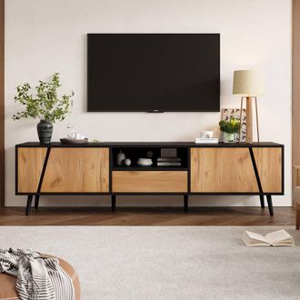 Matteo Modern Wood & Black TV Unit with Storage & Soft-Close Doors