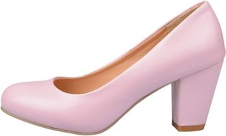 Generic Womens Round Toe PU Leather Formal Shoes Block High Heel Dress Pumps Slip on Wedding Party Prom Shoes,Pink,6.5 UK