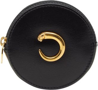 Cartier Gold Black Leather Coin Purse/Coin Case (Pre-Owned)