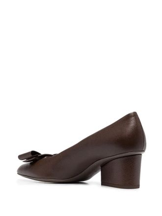Ferragamo Bow-Detail Block Heel Pump - Brown