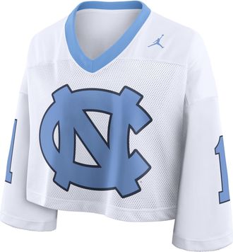 Nike Jordan Womens North Carolina Logo Jordan Brand Dri-FIT College Cropped Jersey in White | 0JO300LANCN-2B9