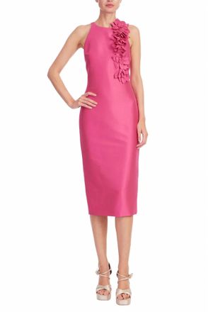 Badgley Mischka Corsage Midi Dress In Magenta