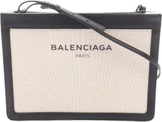 Balenciaga Pre-owned Cross Body Bags, female, Beige, Size: ONE SIZE Pre-owned Navy Pochette Shoulder Bag