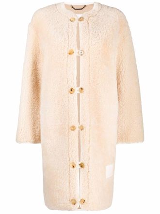 Chlo&eacute; single-breasted shearling coat - Neutrals