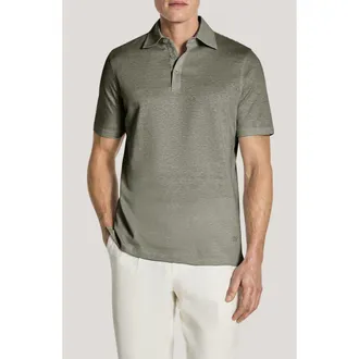 Jack Victor Davis Cotton & Linen Polo in Olive at Nordstrom, Size Medium