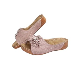 Generic Comfortable Non-Slip Solid Color Open-Toe Wedge Sandals for Women -Summer Dressy Casual Orthopedic Sandals with Arch Support (Pink, Adult, Women, 3, N