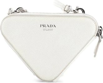 Prada Triangle Double Zip Pouch Bag with Chain Saffiano Leather Mini crossbody bag