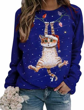 Generic Christmas Sweatshirt Long Sleeve Shirts Tunic Tops Snowman Snowflake Printed Pattern Sweatshirts Womens Loose Fit Xmas Jumpers Christmas Pullover Tops