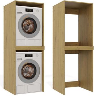 Topeshop Pola Twin Artisan Oak Laundry Cabinet Washer Dryer Storage