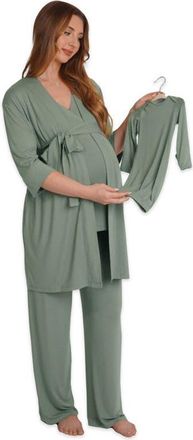 Everly Grey Analise During & After 5-Piece Maternity/Nursing Sleep Set for Mom & Baby in Basil at Nordstrom, Size Medium