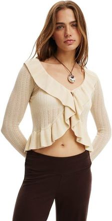 Cotton On Womens Ruffle Knit Cardi in Honey Cream at Nordstrom, Size Medium