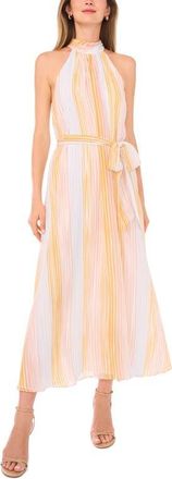 Vince Camuto Belted Halter Neck Maxi Dress in New Ivory at Nordstrom, Size X-Large