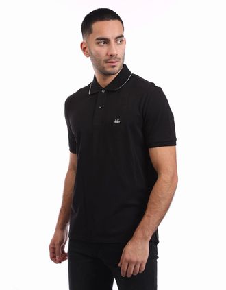 C.P. Company Mens Stretch Piquet Striped Collar Polo Shirt - Black - Size: 46