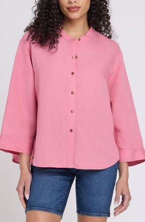 NYDJ Maggie Oversize Linen Blend Button-Up Shirt in Desert Rose at Nordstrom, Size Xx-Small