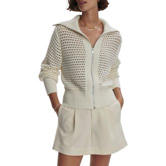 Varley Eloise Open Stitch Cotton Zip-Up Cardigan in Egret at Nordstrom, Size X-Small
