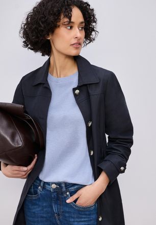 Street One Kurzarmpullover STREET ONE, Damen, Gr. 34, cashmere blau meliert, Strick, Obermaterial: 60% Viskose, 40% Baumwolle, unifarben, normal h&uuml;ftbedeckend, R