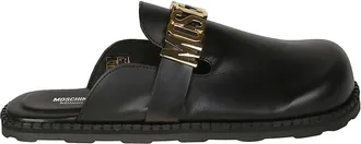 Moschino Black Logo Calf Leather Sandals